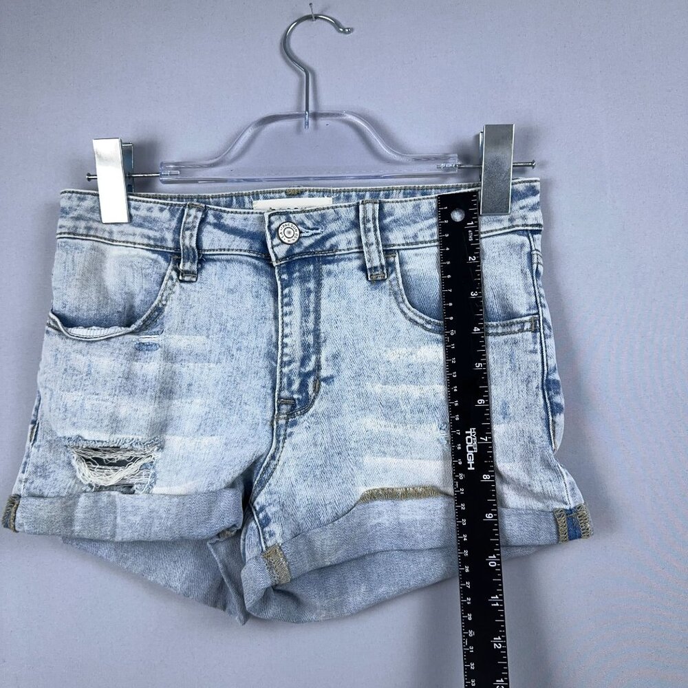 Pacsun Shortie Shorts Womens Size 26 Super Stretch Distressed Mid Rise Blue - Picture 9 of 10